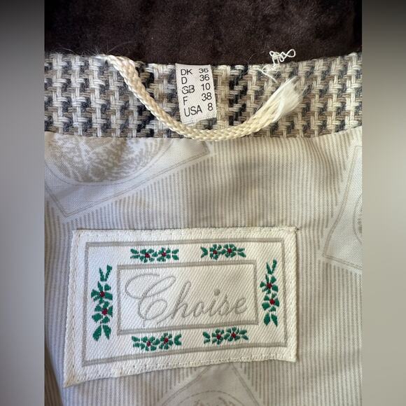 Vintage Choise Tweed Double Breasted Blazer Faux Suede Trim Wood Buttons Size 8 - Picture 7 of 13